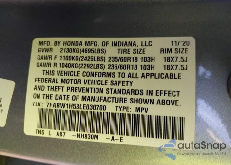 2020 Honda Cr-V 2Wd Ex z USA, uszkodzony, nr VIN 7FARW1H53LE030700